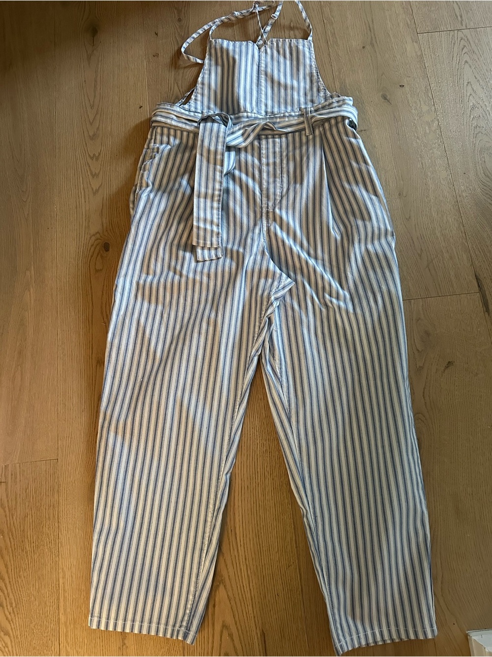 FREE PEOPLE ISABELLE STRIPED COTTON JUMPSUIT OVERALLS  TIE WAIST SMALL - Picture 3 of 10